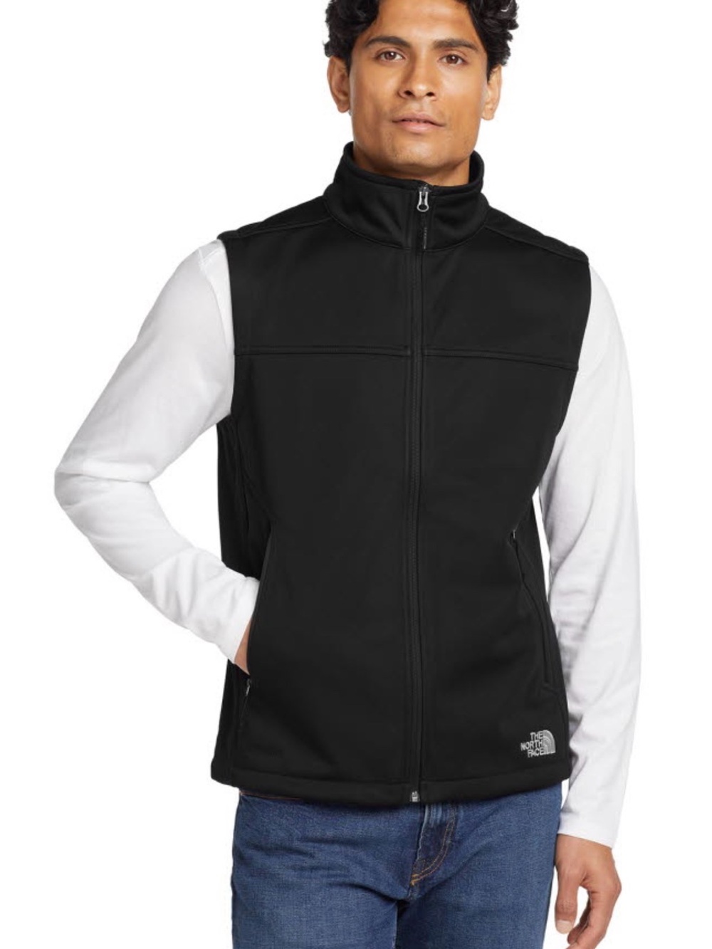 The North Face Men's Black Softshell Vest with Stand Collar size large layering